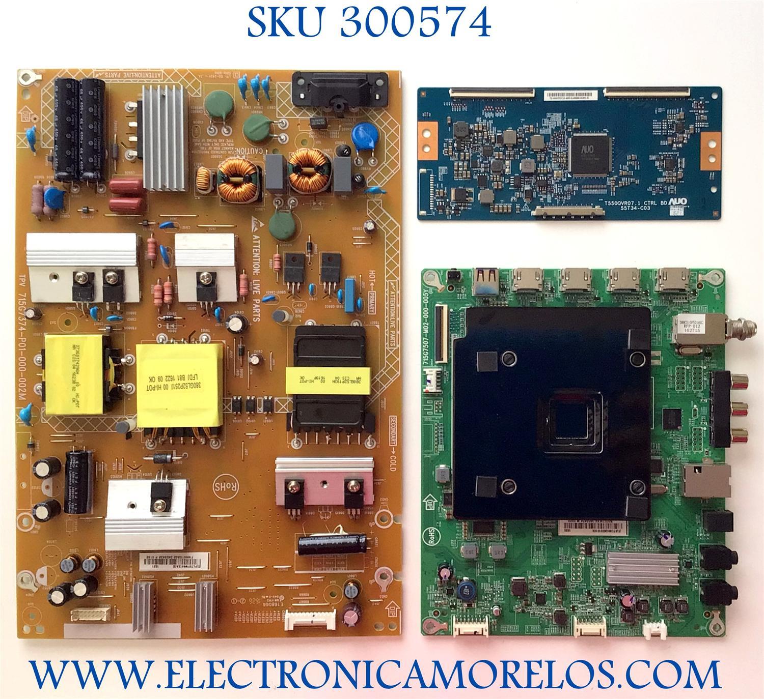 KIT DE TARJETAS PARA TV INSIGNIA·ROKU TV / MAIN XFCB0QK031 / 756TXFCB0QK031 / 715G7507-M02-000-005Y / 715G7507-M1A-000-005Y  / T-CON 55.55T32.C13 / 5555T32C13 / FUENTE PLTVFW441XAG2 / 715G7374-P01-000-002M / 715G7374-P01-000-002H / MODELO NS-55DR710NA17